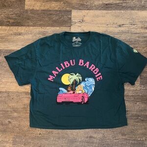 Barbie Green Crop Top with Pink Malibu Print